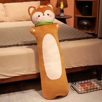 HKM-990035 Cartoon Animal Strip Sleeping Pillow in Cat, Rabbit, Husky, Monkey, and Fox Designs