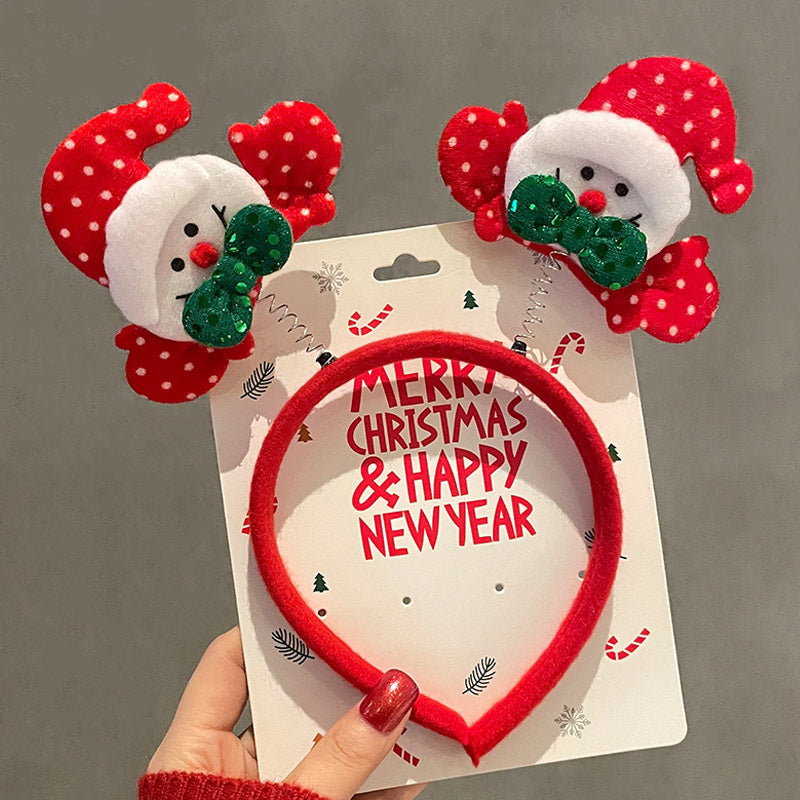 HKM-990035 Festive Children's Hair Accessories Headband with Snowflakes, Elks, and Santa Claus for Holiday Dress-Up