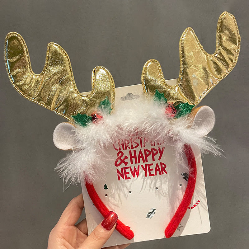 HKM-990035 Festive Children's Hair Accessories Headband with Snowflakes, Elks, and Santa Claus for Holiday Dress-Up
