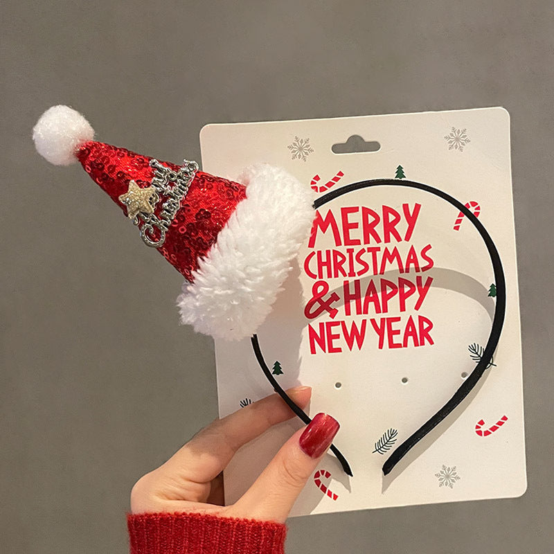 HKM-990035 Festive Children's Hair Accessories Headband with Snowflakes, Elks, and Santa Claus for Holiday Dress-Up