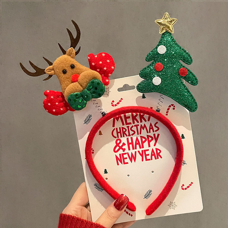 HKM-990035 Festive Children's Hair Accessories Headband with Snowflakes, Elks, and Santa Claus for Holiday Dress-Up