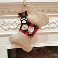 HKM-990355 Christmas-Themed Pet Socks with Bone and Fish Patterns in Black and Red Grid