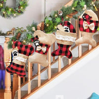 HKM-990355 Christmas-Themed Pet Socks with Bone and Fish Patterns in Black and Red Grid