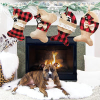 HKM-990355 Christmas-Themed Pet Socks with Bone and Fish Patterns in Black and Red Grid