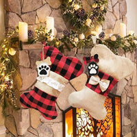 HKM-990355 Christmas-Themed Pet Socks with Bone and Fish Patterns in Black and Red Grid