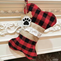 HKM-990355 Christmas-Themed Pet Socks with Bone and Fish Patterns in Black and Red Grid