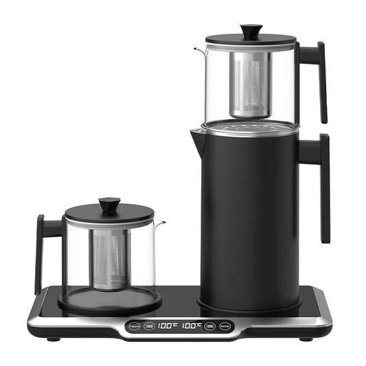 KTX-990355 Electric Glass Teapot with Temperature Control and 2.7L Capacity, Automatic Shut-Off, Stainless Steel Design