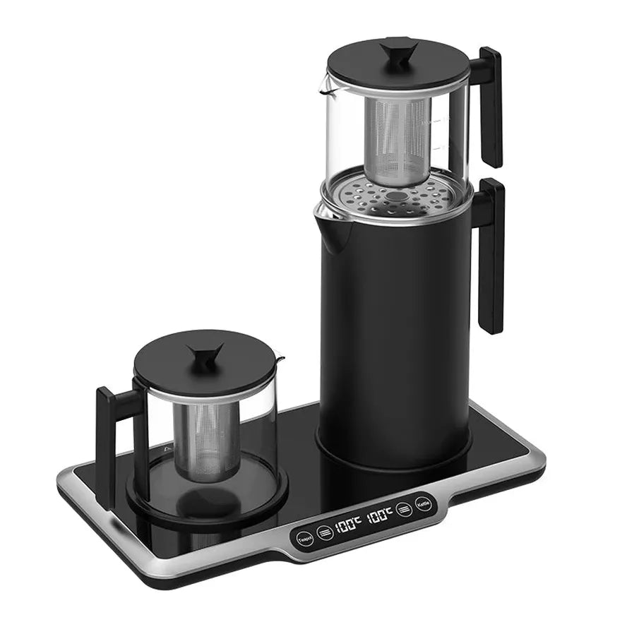 KTX-990355 Electric Glass Teapot with Temperature Control and 2.7L Capacity, Automatic Shut-Off, Stainless Steel Design