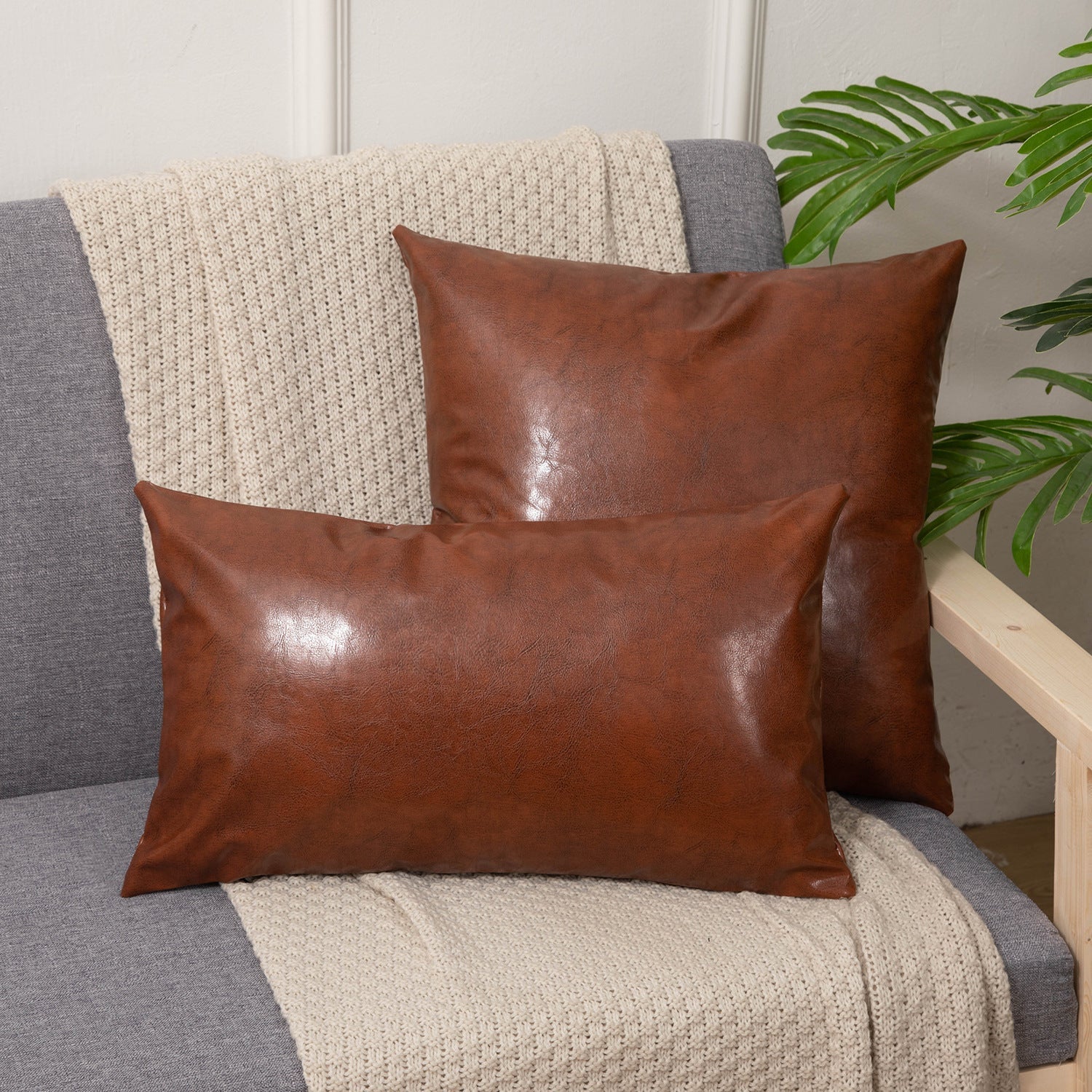 HKM-990547 Leather Pillowcase for Cushions - Available in Brown, Reddish Brown, Dark Brown, Dark Green - 30x50cm & 43x43cm