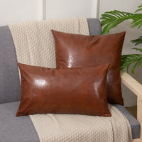 HKM-990547 Leather Pillowcase for Cushions - Available in Brown, Reddish Brown, Dark Brown, Dark Green - 30x50cm & 43x43cm