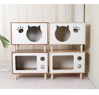 HKM-990547 Pet Wooden Nest Bedside Table for Cats in Various Wood Colors