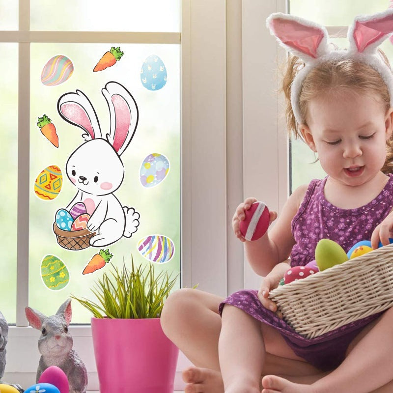 HKM-990675 Bunny Egg Decorative Wall Stickers for Children's Rooms - PVC Mural Art, Medium Size
