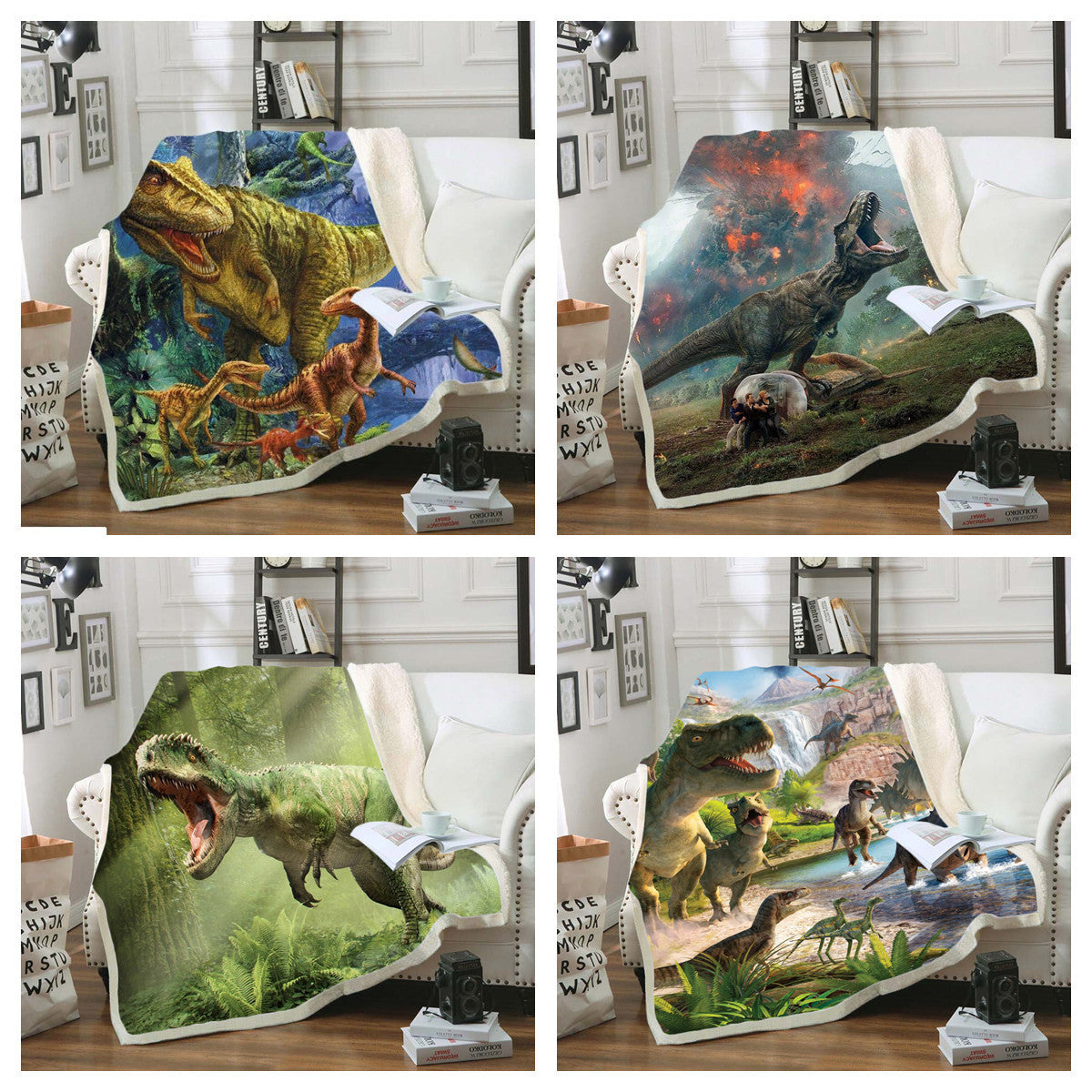 HKM-990739 3D Cartoon Dinosaur Soft Office Blanket in Multiple Sizes