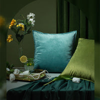 HKM-990803 Solid Color Pastoral Velvet Pillowcase - Square Cushion Cover, 45x45cm & 55x55cm, Available in Dark Green, Emerald, and Blue