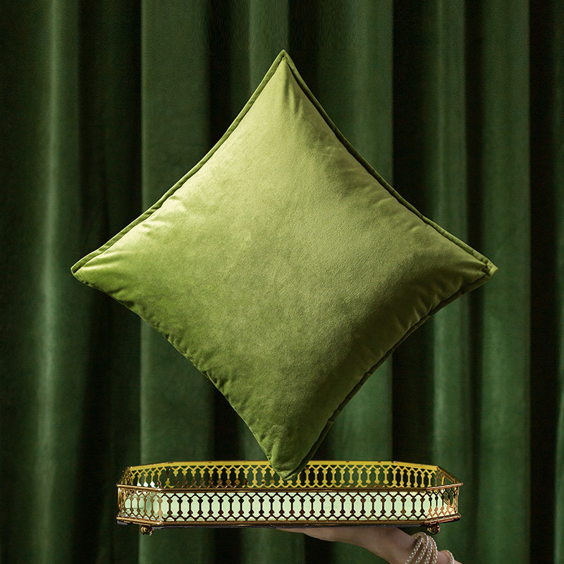 HKM-990803 Solid Color Pastoral Velvet Pillowcase - Square Cushion Cover, 45x45cm & 55x55cm, Available in Dark Green, Emerald, and Blue