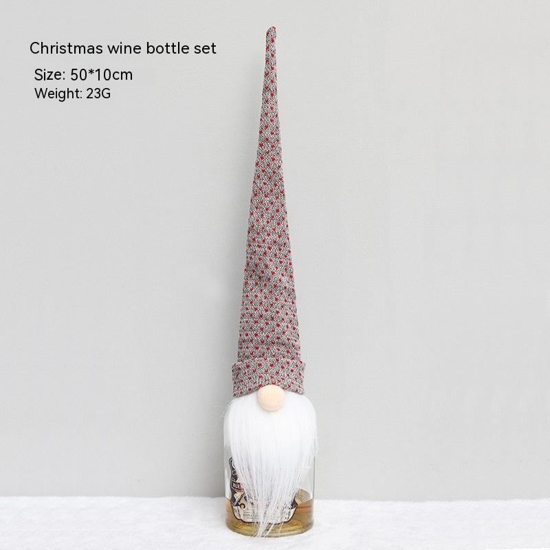 HKM-990867 Christmas Knitted Bota Bag with Gray Background and Red Dots - Holiday Ornament