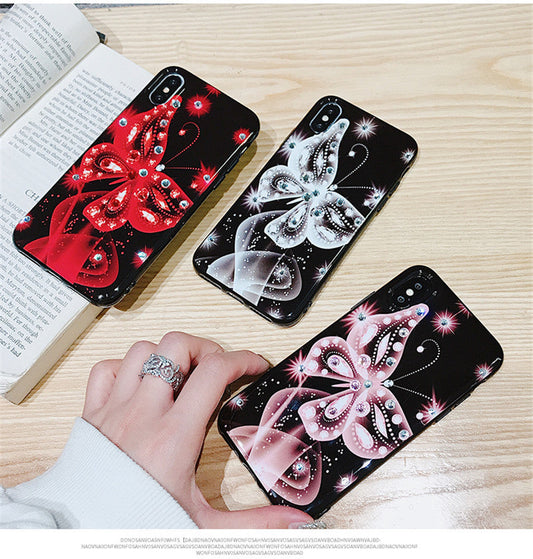 HKM-990995 Diamond-Studded Silicone Protective Phone Case with Butterfly Design for Apple Models