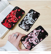 HKM-990995 Diamond-Studded Silicone Protective Phone Case with Butterfly Design for Apple Models