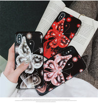 HKM-990995 Diamond-Studded Silicone Protective Phone Case with Butterfly Design for Apple Models