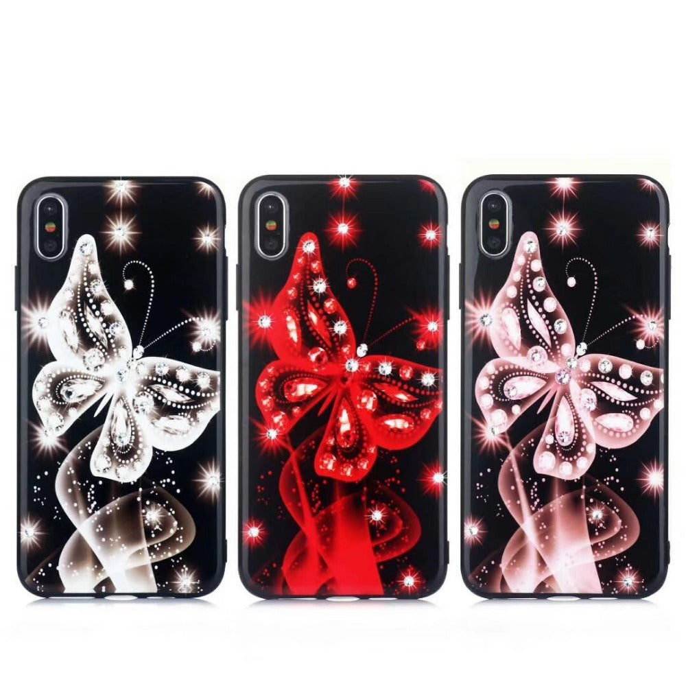 HKM-990995 Diamond-Studded Silicone Protective Phone Case with Butterfly Design for Apple Models