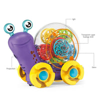 HKM-990995 Transparent Rotating Musical Projection Snail Toy for Children Ages 3+ - 360° Flashing Light Fun