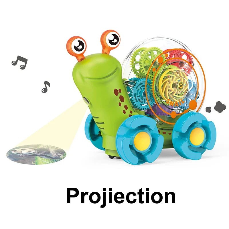 HKM-990995 Transparent Rotating Musical Projection Snail Toy for Children Ages 3+ - 360° Flashing Light Fun