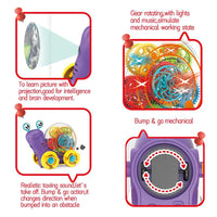 HKM-990995 Transparent Rotating Musical Projection Snail Toy for Children Ages 3+ - 360° Flashing Light Fun