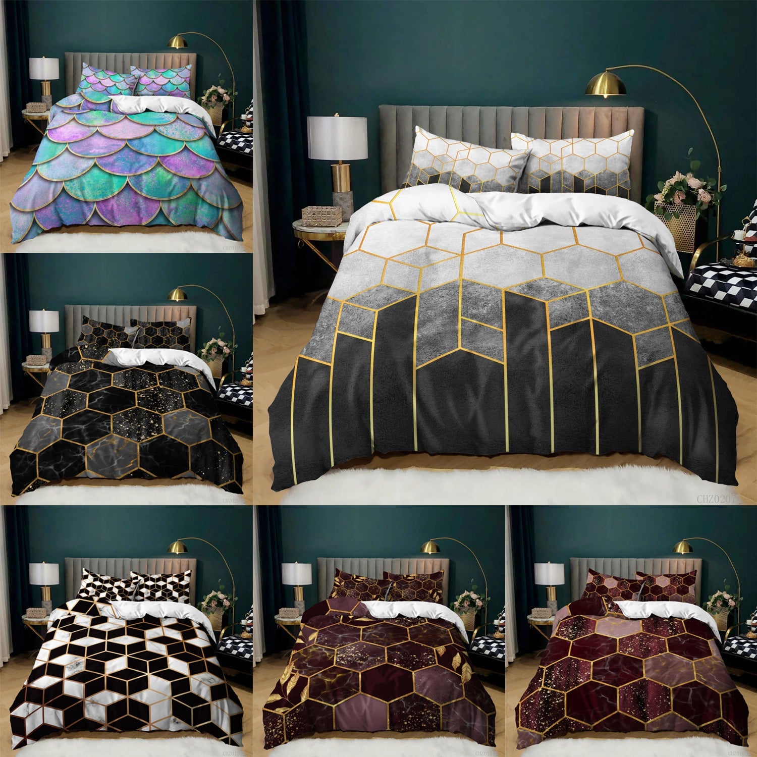 HKM-991059 Flower Color 4-Piece Quilt Cover Set, Soft Chemical Fiber Bedding for 1.8m Bed