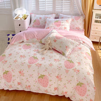 HKM-991059 Strawberry Print 3 Piece Microfiber Duvet Cover Set with Pillow Shams in Multiple Sizes
