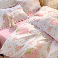 HKM-991059 Strawberry Print 3 Piece Microfiber Duvet Cover Set with Pillow Shams in Multiple Sizes