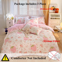 HKM-991059 Strawberry Print 3 Piece Microfiber Duvet Cover Set with Pillow Shams in Multiple Sizes