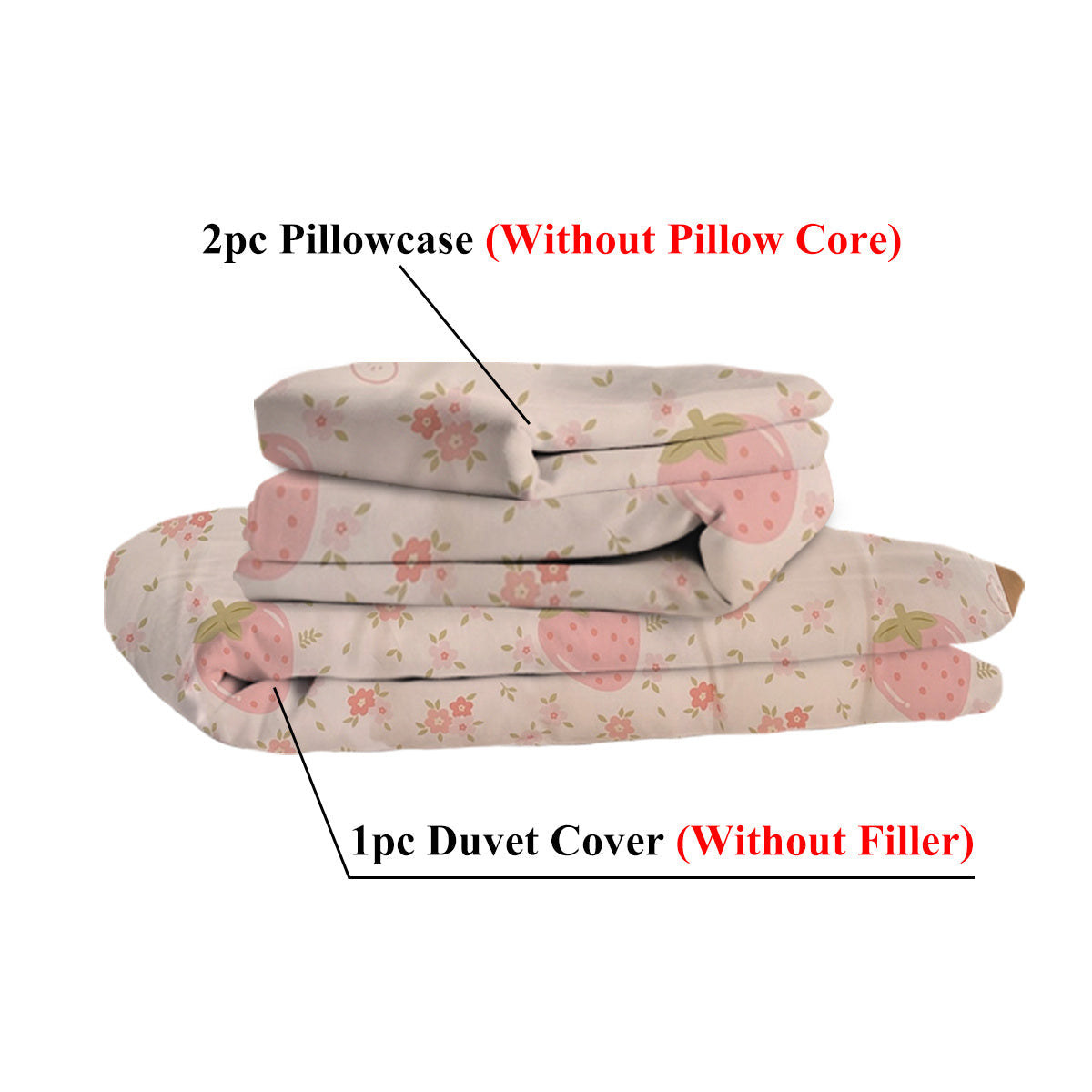 HKM-991059 Strawberry Print 3 Piece Microfiber Duvet Cover Set with Pillow Shams in Multiple Sizes