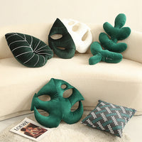 HKM-991123 Large Plush Green Plant Pillow with Philodendron and Monstera Designs