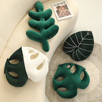 HKM-991123 Large Plush Green Plant Pillow with Philodendron and Monstera Designs