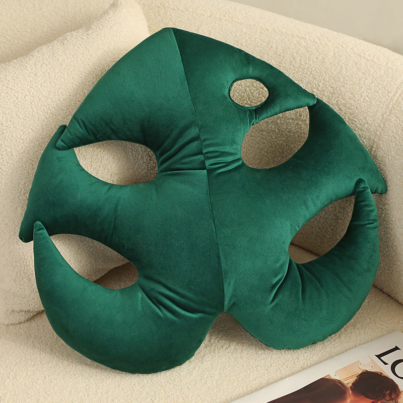 HKM-991123 Large Plush Green Plant Pillow with Philodendron and Monstera Designs