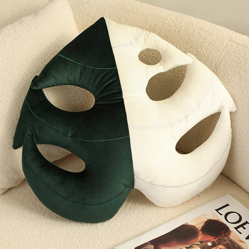 HKM-991123 Large Plush Green Plant Pillow with Philodendron and Monstera Designs