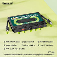 HKM-991123 Portable 10,000mAh Power Bank with Two-Way Fast Charging for Mobile Devices