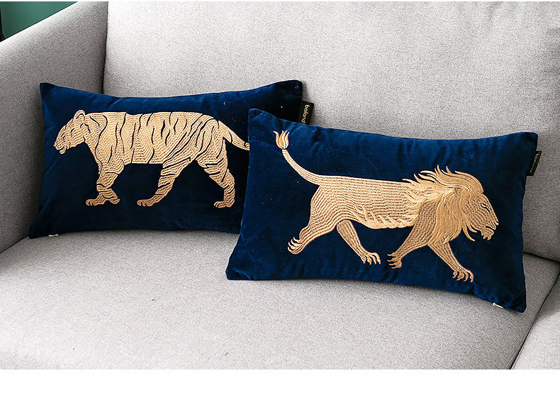 HKM-991187 Embroidery Throw Pillow Cushion for Sofa and Office - Dark Blue Designs