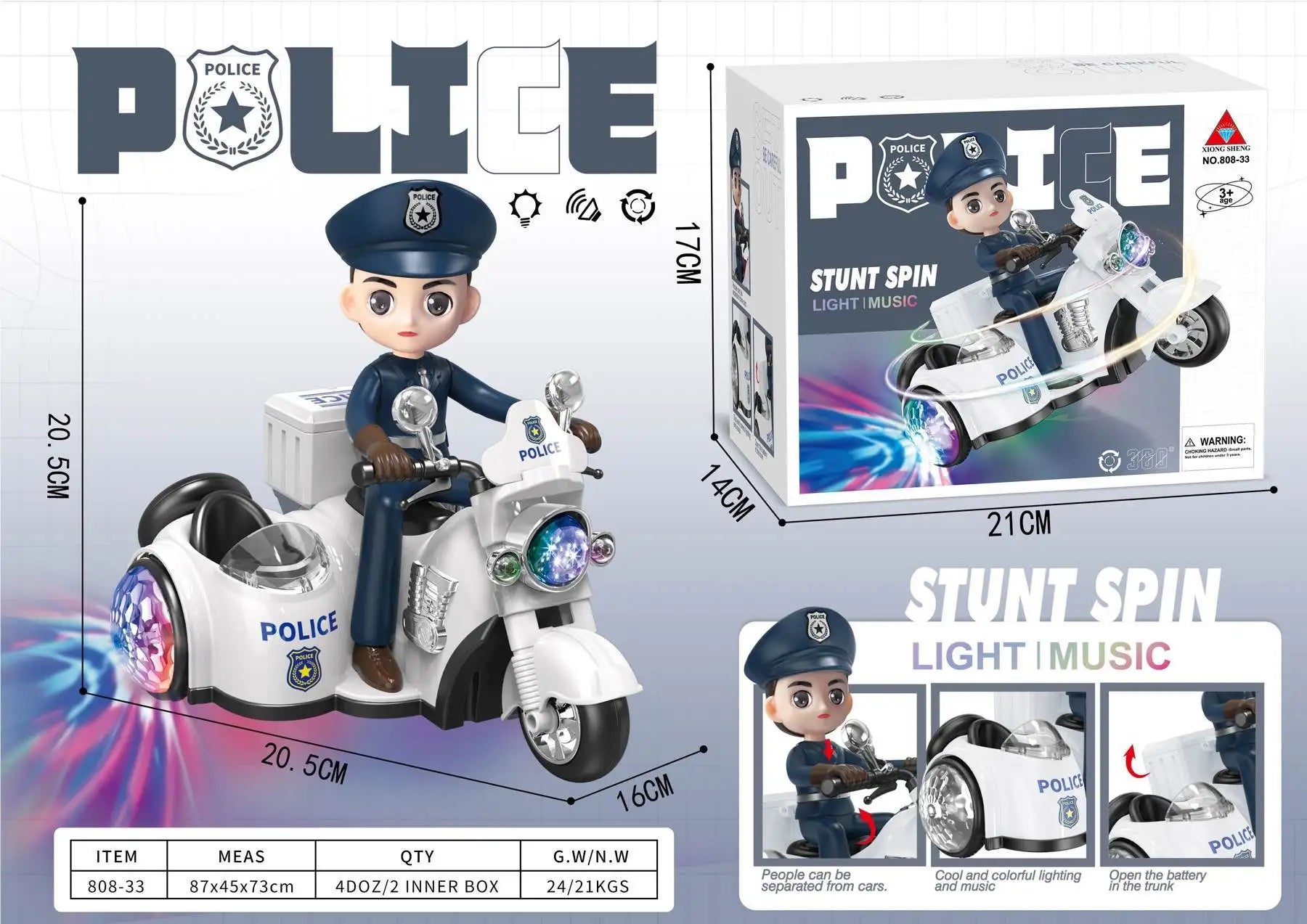HKM-991571 Battery Operated Balance Car Doll Toy with Music and Light for Kids
