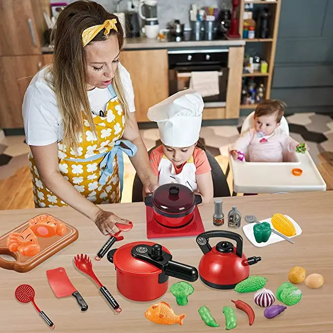 Interactive Kitchen Play Set for Kids - Pretend Cooking Toys with Tableware and Food, Ages 2-14