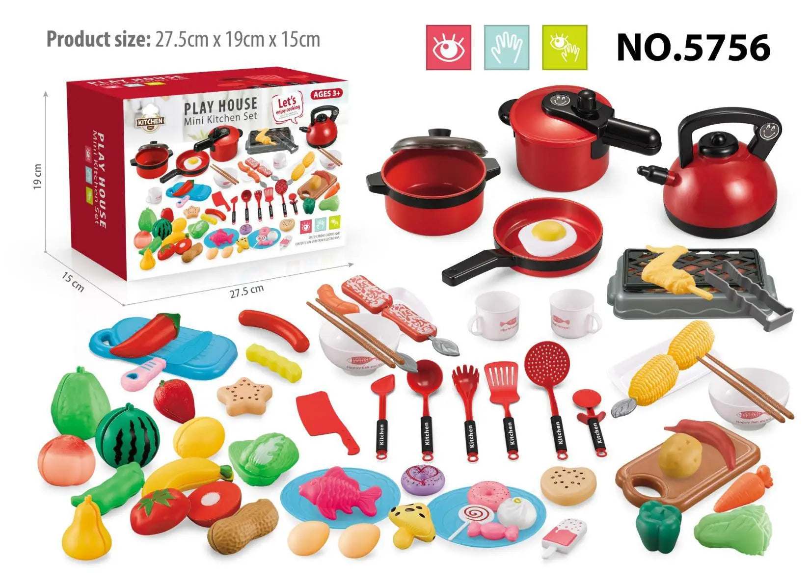 Interactive Kitchen Play Set for Kids - Pretend Cooking Toys with Tableware and Food, Ages 2-14