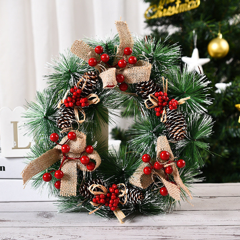 HKM-992019 Christmas Decorations Handmade Garland with Flowers, Fruits and Knots for Window and Door Hanging