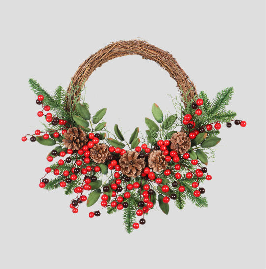 HKM-992019 Christmas Decorations Handmade Garland with Flowers, Fruits and Knots for Window and Door Hanging