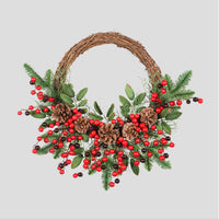 HKM-992019 Christmas Decorations Handmade Garland with Flowers, Fruits and Knots for Window and Door Hanging