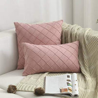 HKM-992339 Plush Suede Cushion Cover in Grid Pattern - Available in 30x50cm and 45x45cm Sizes