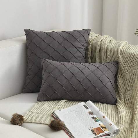 HKM-992339 Plush Suede Cushion Cover in Grid Pattern - Available in 30x50cm and 45x45cm Sizes