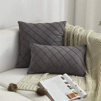 HKM-992339 Plush Suede Cushion Cover in Grid Pattern - Available in 30x50cm and 45x45cm Sizes