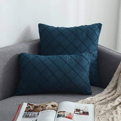 HKM-992339 Plush Suede Cushion Cover in Grid Pattern - Available in 30x50cm and 45x45cm Sizes