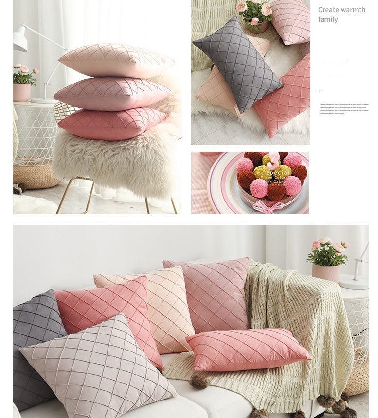 HKM-992339 Plush Suede Cushion Cover in Grid Pattern - Available in 30x50cm and 45x45cm Sizes