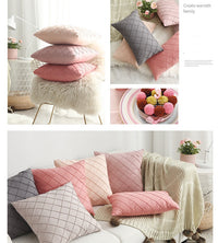 HKM-992339 Plush Suede Cushion Cover in Grid Pattern - Available in 30x50cm and 45x45cm Sizes